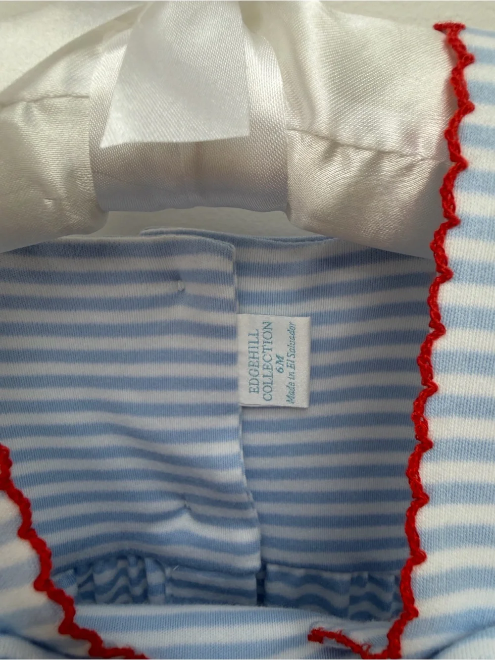 Edgehill Collection Blue Stripe Cherry Smocked Baby Bubble Romper